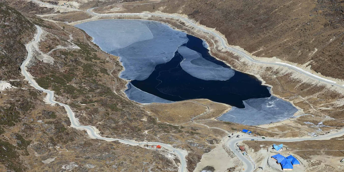 High-altitude glacial lake in Western Arunachal seen from above