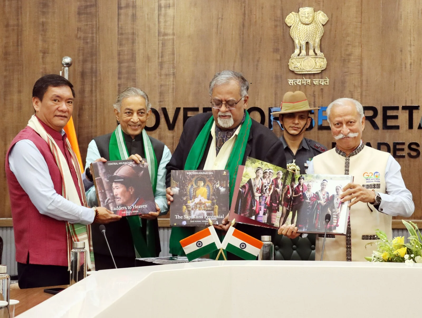 Official presentation of the Arunachal trilogy with leaders holding the books